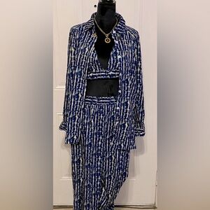 NWOT ladies Sz 14-16 denim washed print high waisted pants bustier button up top